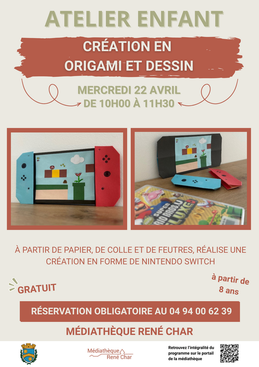 Atelier Création en origami et dessin Divers Médiathèque R. Char