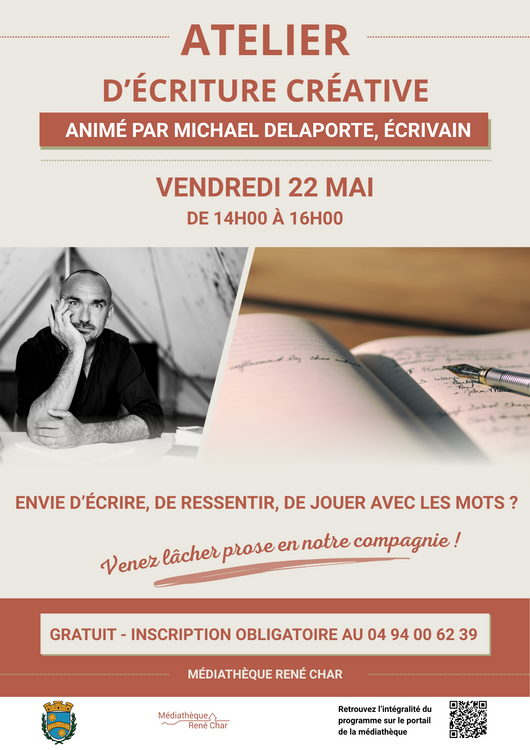 Atelier d'écriture créative - Michael DELAPORTE, écrivain Culture Médiathèque R.Char