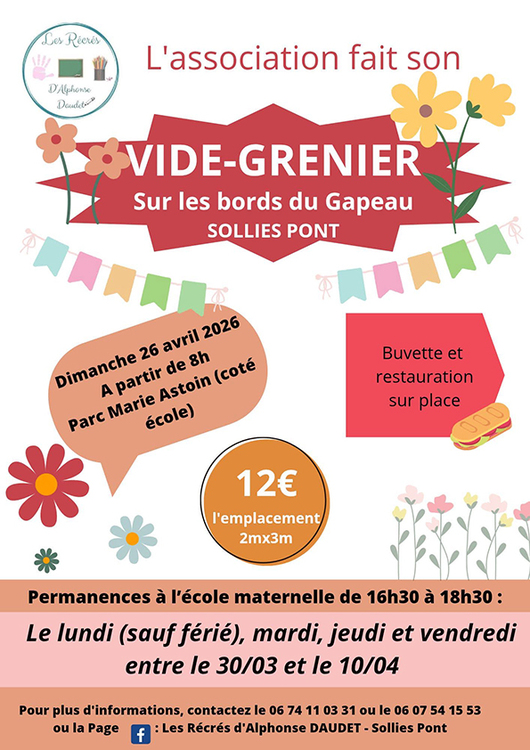 Vide-grenier Les Récrés d'Alphonse Daudet Divers Sur les bords du Gapeau - Parc Marie Astoin (côté école)