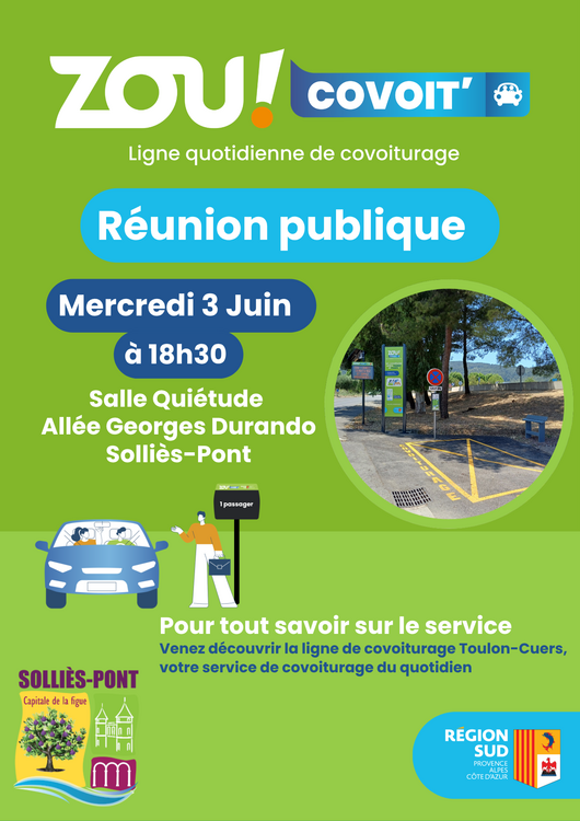 Réunion publique Zou covoit' Divers Salle Quiétude - Allée Georges Durando