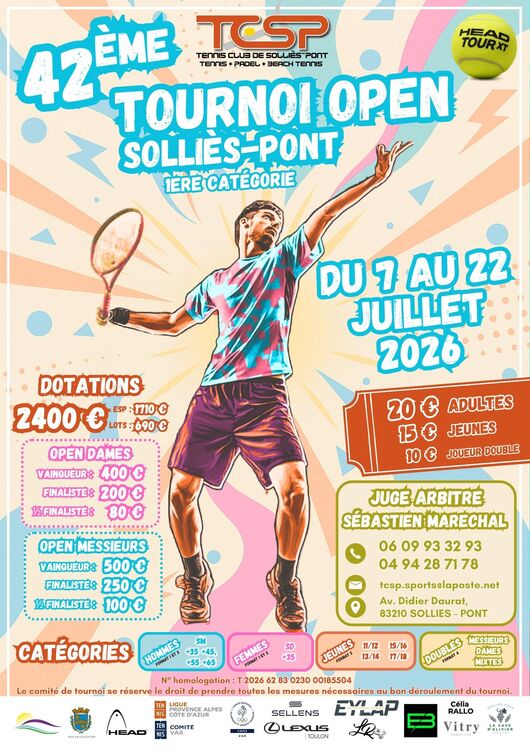 42ème Tournoi Open Sport Tennis club de Solliès-Pont - Avenue Didier Daurat